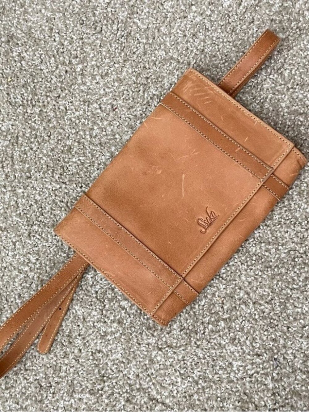 SSKEKO Tan Minimalist Leather Fanny Pack Crossbody Flap Bag